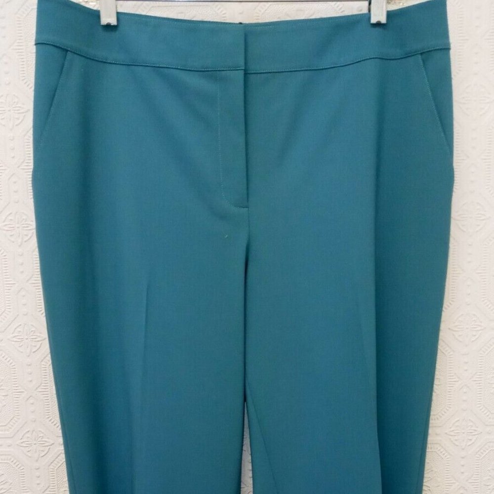 St. John Teal Flat Front Straight Leg Trouser Pants Size 12